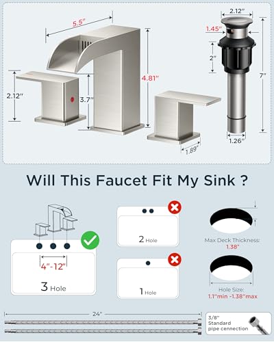 FORIOUS Bathroom Faucets 3 Hole view 2