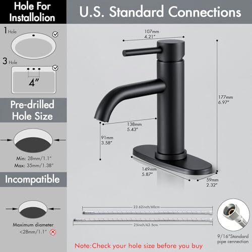Black Bathroom Faucet WINKEAR Single view 2